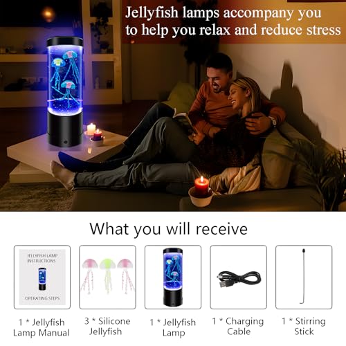 Jellyfish Lamp,7 Color Changing Aquarium Light,USB/Battery Bubble Jellyfish Night Light,Desk Mood Lamp for Home Bedroom Ro...
