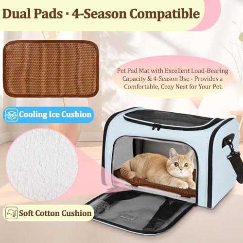 DSDCDJ Cat Carrier - Cat Carrier Soft with Plush Pad & Cooling Mat, Easy-Load 4-Side Zipper & 3-Side Mesh Ventilation, Pet...