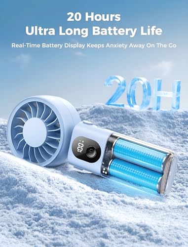 Aecooly Mighty Portable Handheld Fan | 20H Max Cooling Time | 3 Flexible Modes | 5 Speeds Wind | Battery Level Display | U...