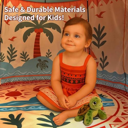 Amplov Tropical Adventure Princess Play Tent for Kids, 53"x41" Island-Themed Pop-Up Playhouse with LED Lights & Carry Bag,...
