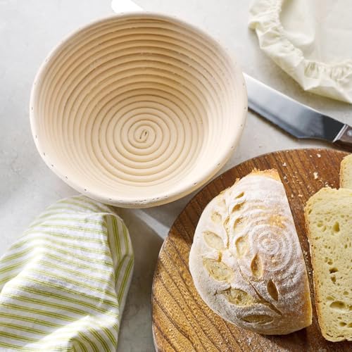 Dimpola Banneton Bread Proofing Basket - 9 inch Banneton Basket Set of 2 Sourdough Proofing Basket Round Proofing Bowls Ha...