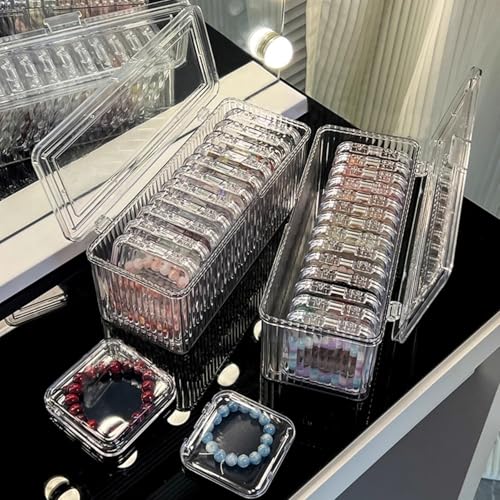 FYRLFB Clear Jewelry Storage Box, Acrylic Bracelet Organizer Holder with 12 Pcs 3.4 Inches Portable Anti Tarnish Cases, Tr...