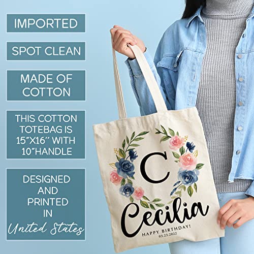 Zexpa Apparel Personalized Floral Initial Tote Bags for Women – Custom Name Monogram Gift for Mom, Grandma, or Wife – Brid...