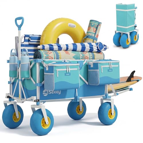 Sekey Heavy Duty Beach Wagon with 9" Big Sand-Proof Wheels, 300L Oversized Foldable Beach Cart with Cooler| Adjustable Han...