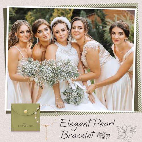 Quelay 16 Pcs Jewelry Bridesmaid Gift Pearl Bracelet Microfiber Jewelry Bag Pouch Set of 8 for Wedding Bridal Party Favor