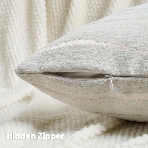 FUTEI Cream Chenille Decorative Throw Pillow Covers 18x18 Inch Set of 2,Soft Embossed Striped Textured Cushion Case,Modern...