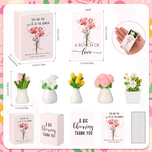 VioraWhite 36 Sets Thank You Gifts for Women Bulk Mini Tiny Flowers with Flowerpot Vase Box Motivational Office Desk Decor...