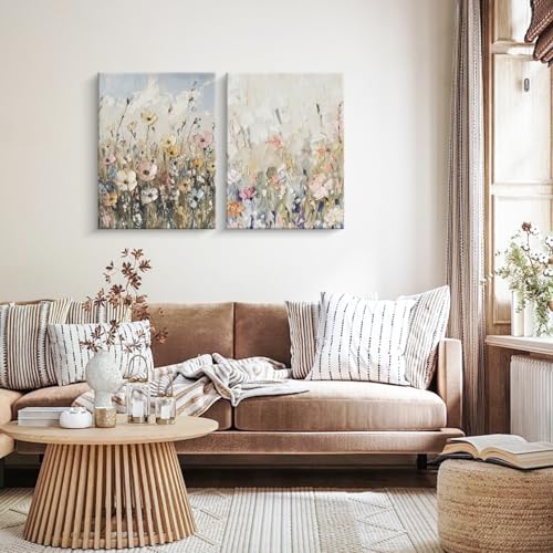 Framed Plants Wildflowers Canvas Wall Art Vintage Floral Painting Poster Pictures Gallery-Quality Prints Living Room Bedro...