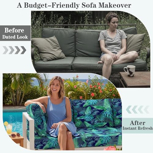 Joy Bubble 8 Pack Outdoor Cushion Covers Water Resistant High Stretch Fit Patio Cushion Covers 180g Couch Seat Slipcovers ...