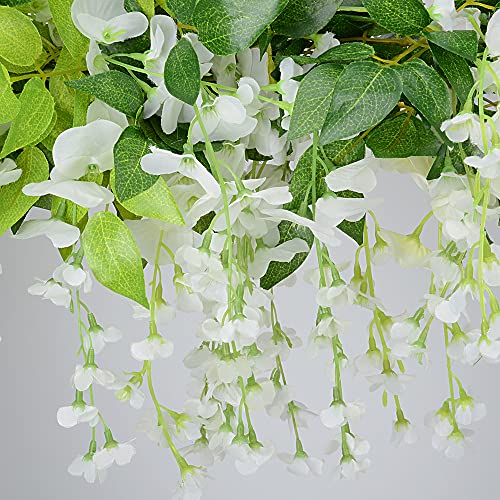 5pack Wisteria Garland Artificial Flowers Garland Fake Hanging Wisteria Vines for Wedding Floral Decor-Total 33 Ft (Milk W...