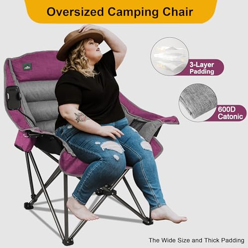 Northroad Oversized XL Padded Camping Chair w/Cell Phone Holder, Large Camp Lounge Chair, Foldable Lawn Chair w/Cup Holde...