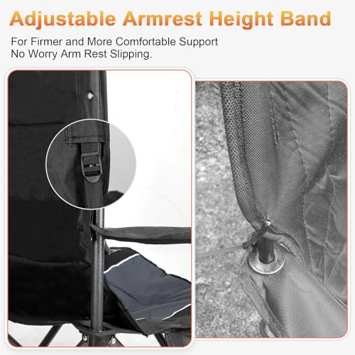 Romswi Oversized Camping Chairs,Heavy Duty Support 500 LBS,Padded Back & Arm Sport Chairs, Cup Holder Cooler Bag, Collapsi...