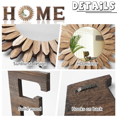CHIF HAUTH Wood Home Sign with Sunflower Shaped Wood Mirror for O, Thick Letters for Wall Art, Rustic Decor, Farmhouse Hom...