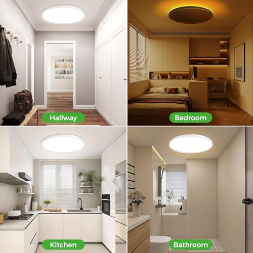 zemty 12 Inch LED Ceiling Light with Night Light 1800K, 3000K/4000K/6500K Dimmable Light Fixtures with Remote Control,24W ...