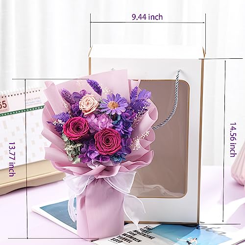 lovenfold Preserved Flowers for Delivery, Purple Rose Bouquets That Last 1-3 Years, Birthday Flowers Gifts for Women Mom G...