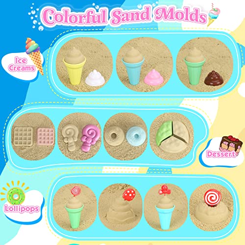 Collapsible Beach Toys Set for Kids Toddlers Girls, Collapsible Sand Bucket and Shovels Set with Mesh Bag & Sand Molds, Ic...