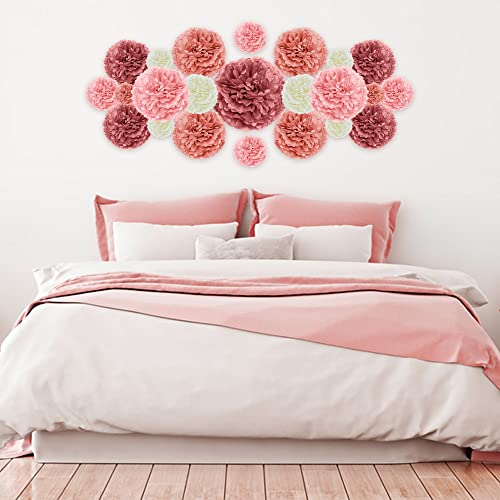EpiqueOne 20 Piece Tissue Paper Pom Poms | Blush Pink, Dusty Rose, Mauve & Cream | Colorful Paper Flower Wall Decorations ...