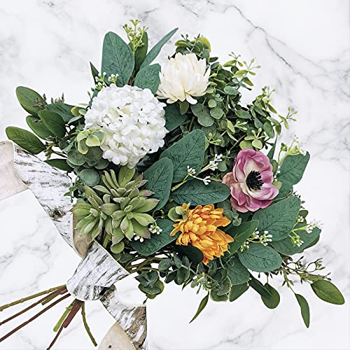 Mixed Eucalyptus Leaves Stems Bulk Artificial Eucalyptus Leaves Sprays Faux Oval Eucalyptus Leaves with White Seeds Stems ...