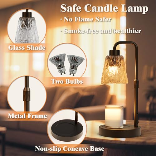 Black Candle Warmer Lamp with Timer, Dimmable Adjustable Candle Warmer for Jar Candles, Height Adjustable Modern Wax Melts...