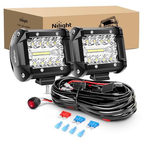 Nilight LED Light Bar 2PCS 60W 4 Inch Flood Spot Combo LED Work Light Pods Triple Row Work Driving Lamp with 12 ft Wiring ...