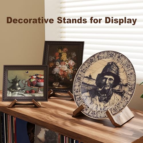 Wooden Plate Stands for Display, Wood Plate Holders for Displaying, Decorative Picture Frame Stand, Easel for Sign, Cookbo...
