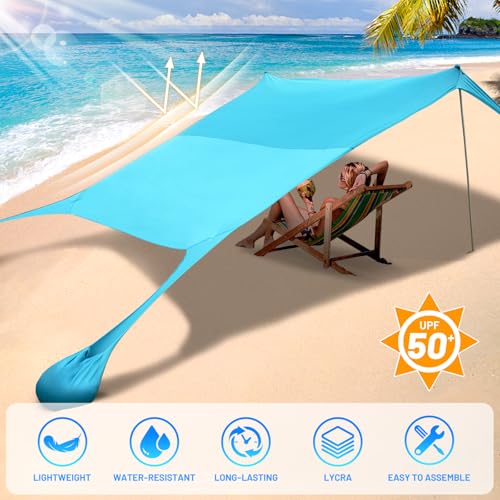 BOTINDO Family Beach Tent Canopy Sun Shade, Pop Up Grande Beach Tent Sun Shelter Stability 4 Poles with Portable Carry Bag...