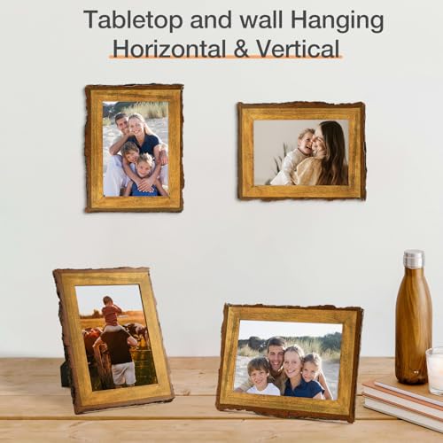 Golden State Art, 5x7 Picture Frame Rustic Brown, Solid Wood Picture Frame with Bark Edges & Real Glass Cover, Display Pos...
