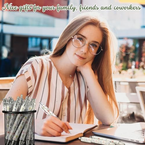Spakon 32 Pcs Wildflower Ballpoint Pens Floral Art Novelty Gifts for Women 1.00 mm Black Ink Fashionable Retractable Ballp...