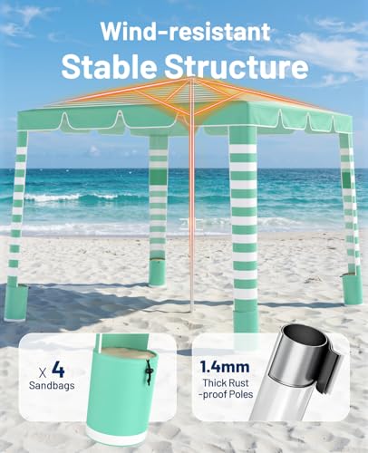 Rhino Valley Beach Cabana, 120 Sq. Ft Beach Canopy UPF50+ Protection, Easy Setup & Adjustable Height Beach Tent Sun Shelte...