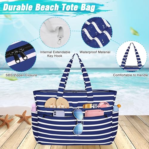 HUANLANG Extra Large Beach Bag Waterproof Beach Totes Bags for Women Men,Pool Bag with Zipper Wet Pocket