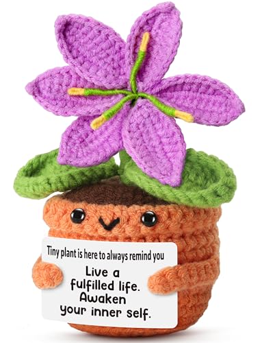 Handmade Purple Crochet Lily Flower - Mindfulness Message Inspirational Cheer Up Gift for Women, Best Friends, Coworkers T...