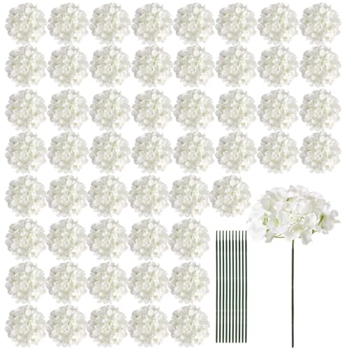 Auihiay 64 PCS Artificial Hydrangea Flowers, Silk Hydrangea Full Flowers Heads with Stems for Wedding Centerpieces, Home, ...