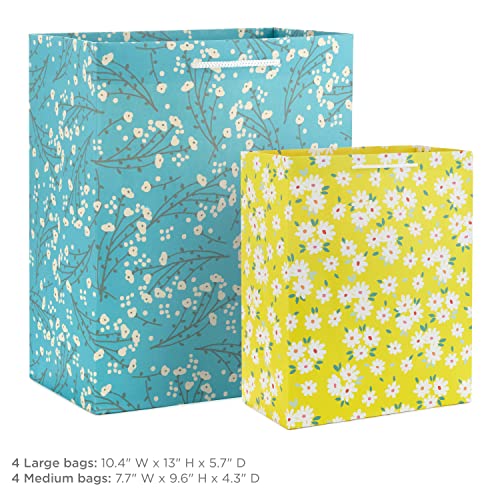 Hallmark Spring Gift Bags in Assorted Sizes (8 Bags: 4 Medium 9", 4 Large 13") Florals, Lemons, Teal, Pink and Yellow for ...