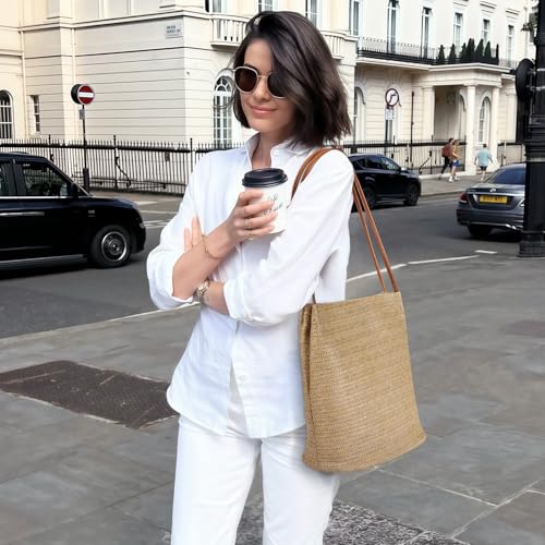 Tavaleu Straw Beach Bags for Women, Tote Handbag Shoulder Bag for Women, Beach Straw Purse Buckets Summer Fashion Hobo Bags