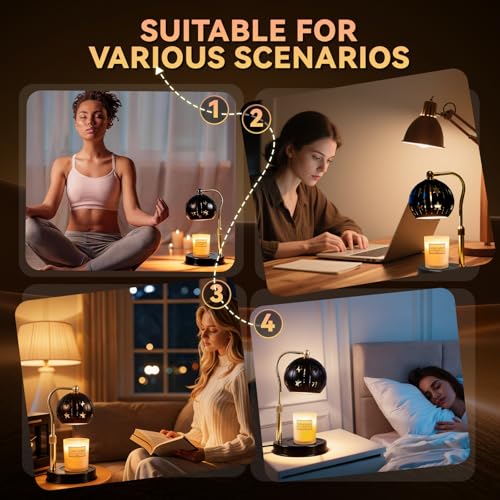Electric Candle Warmer Lamp with Timer & Dimmer for Bedroom（Candle Not Included, Height Adjustable Candle Warmer with 2 Bu...