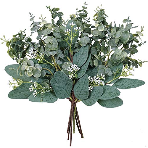 Mixed Eucalyptus Leaves Stems Bulk Artificial Eucalyptus Leaves Sprays Faux Oval Eucalyptus Leaves with White Seeds Stems ...