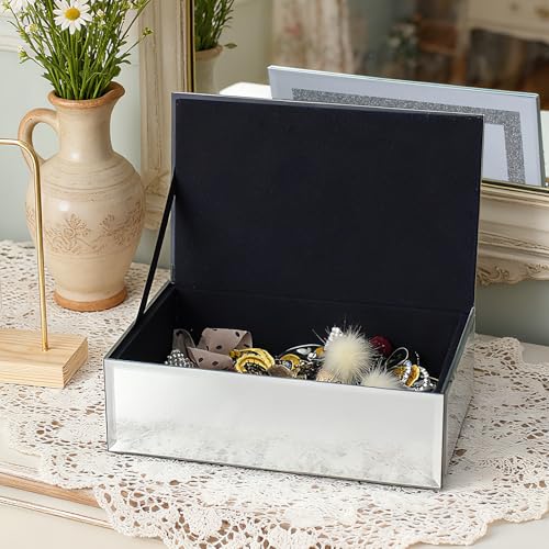 Poayewly Luxury Mirrored Jewelry Box with Crushed Diamond - Glass Jewelry Box Organizer Storage Ring Holder Case for Women