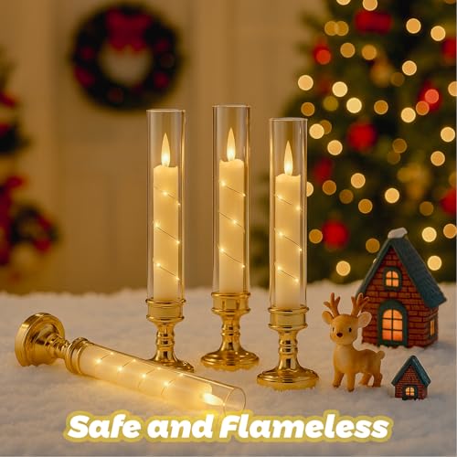 Prerish 6 PCS Flameless Candles with Timer, Flickering Flameless LED Pillar Candles for Romantic Ambiance with Embedded St...