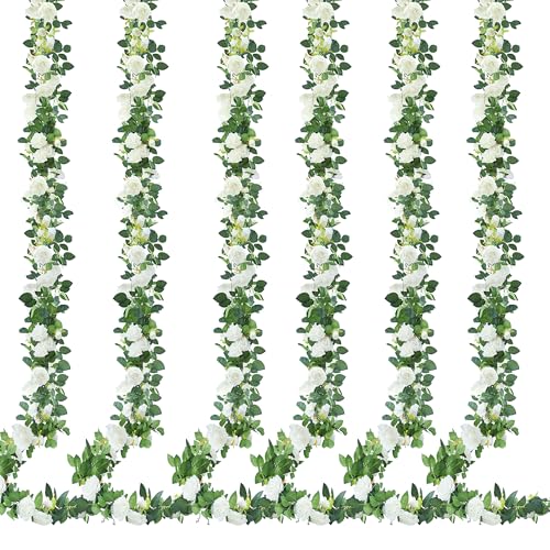 Sggvecsy 6Pcs 46.5Ft Artificial Rose Vine Fake Flower Garland Floral Garland Faux Silk Hanging Vine Rose Ivy Vines for Wed...
