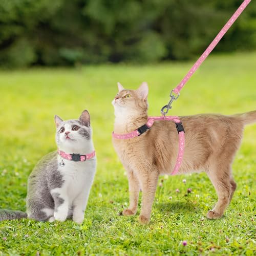 PAWCHIE Cat Harness with Leash and Collar Set - Escape Proof Adjustable H-shped Cat Harness with Star and Moon Pattern Glo...