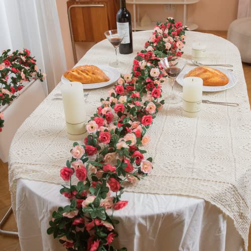 MARTINE MALL Flower Garland Rose Vines, 2 Strands 16.5Ft Flower Vines for Bedroom, Rose Floral Garland Decorations for Roo...