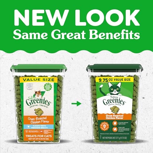 Greenies Cat Treats, Feline Veterinarian-Recommended Adult Natural Dental Cat Treats, Oven Roasted Chicken Flavor, 9.75 o...