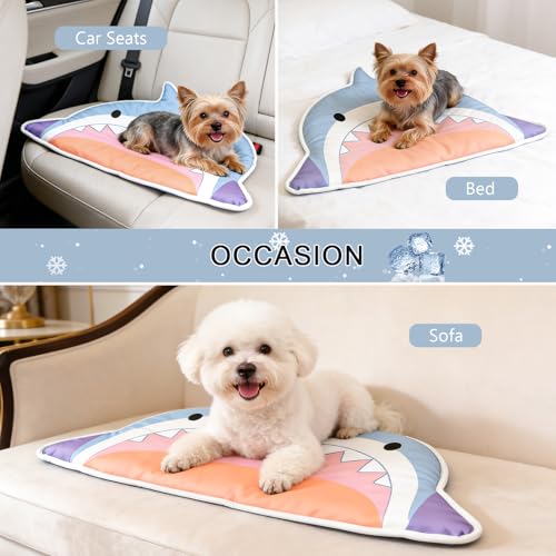 DELIFUR Cat Cooling Mat, Shark Shape, Non-Slip Cooling Pet Pad, Summer Use One Size 23.6x35.4 in, Reusable Washable for Sm...