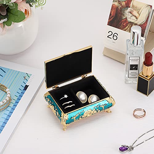 Hipiwe Vintage Metal Jewelry Box Small Treasure Chest Case Trinket Organizer Earrings Necklace Bracelet Storage Box Ring B...
