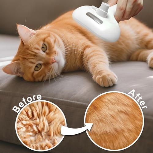 HESUSLA Pet Steam Brush for Dogs & Cats - 3-in-1 Deshedding & Detangling Tool with Steam Spray, Anti-Static Grooming Brush...