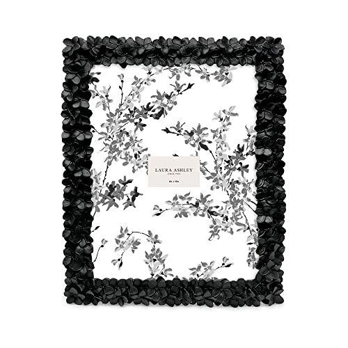 Laura Ashley 8x10 Black Flower Textured Hand-Crafted Resin Picture Frame w/Easel & Hook for Tabletop & Wall Display, Decor...