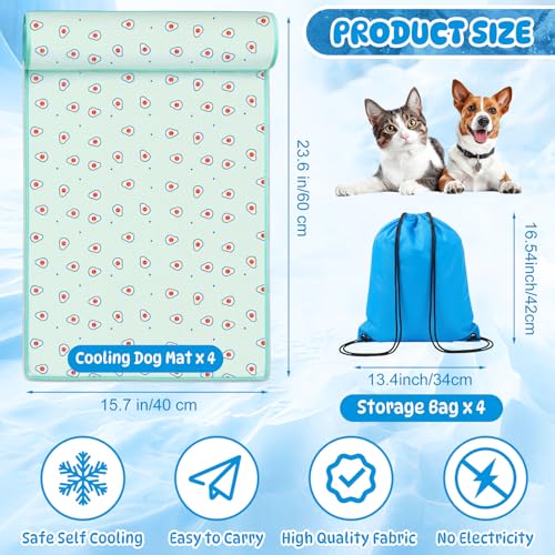 DoubleFill 4 Pack Cooling Dog Mats with Supportive Pillow 15.7" x 23.6" Self Cooling Dog Pads Ice Silk Washable Pet Cool M...