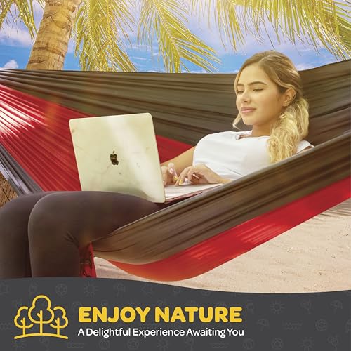 Durable Hammock 400 lb Capacity, Nylon Camping Hammock Chair - Double or Single Sizes w/Tree Straps and Attached Carry Bag...