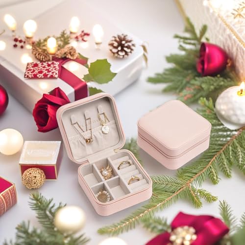 VLANDO Small Faux Leather Travel Jewelry Box Organizer Display Storage Case for Rings Earrings Necklace, Pink