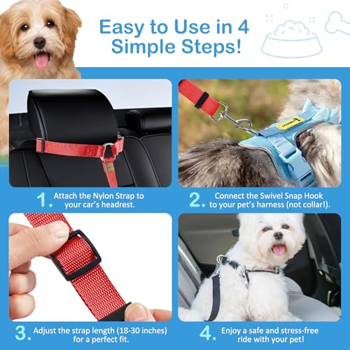 3 Pack Dog Seat Belt for Car, Car Headrest Restraint Adjustable Nylon Fabric, Dog Restraints Vehicle Seatbelts Harness (Bl...